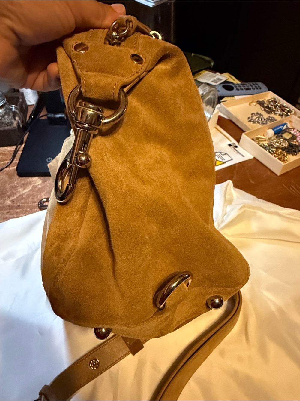 Rebecca Minkoff Suede Satchel Shoulder Bag in Camel - Picture 3 of 4